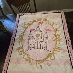 bebe Pink and Gold Castle Print Kids Blanket